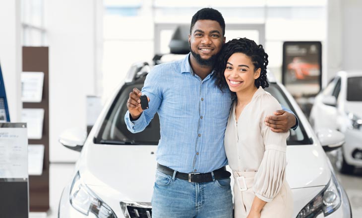 image of couple in front of new car